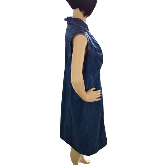 Faded Glory Plus Size 20W Denim Dress Surplice Collared Sleeveless Side Zip - Picture 6 of 10